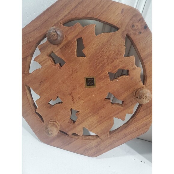 Lot of 3 Vintage Hand Carved Solid Wood Octagon Folk Art Trivet India - Picture 6 of 9